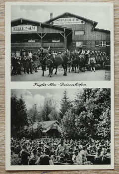 AK München / Deisenhofen / 1928 / Kugler Alm / Festhalle / Pferdefuhrwerk Bierfässer / Biergarten